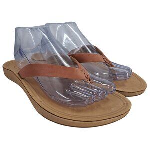 Olukai Nonohe Brown Leather Flip Flop Thong Sandals Size 9 Slide Slip On Beach